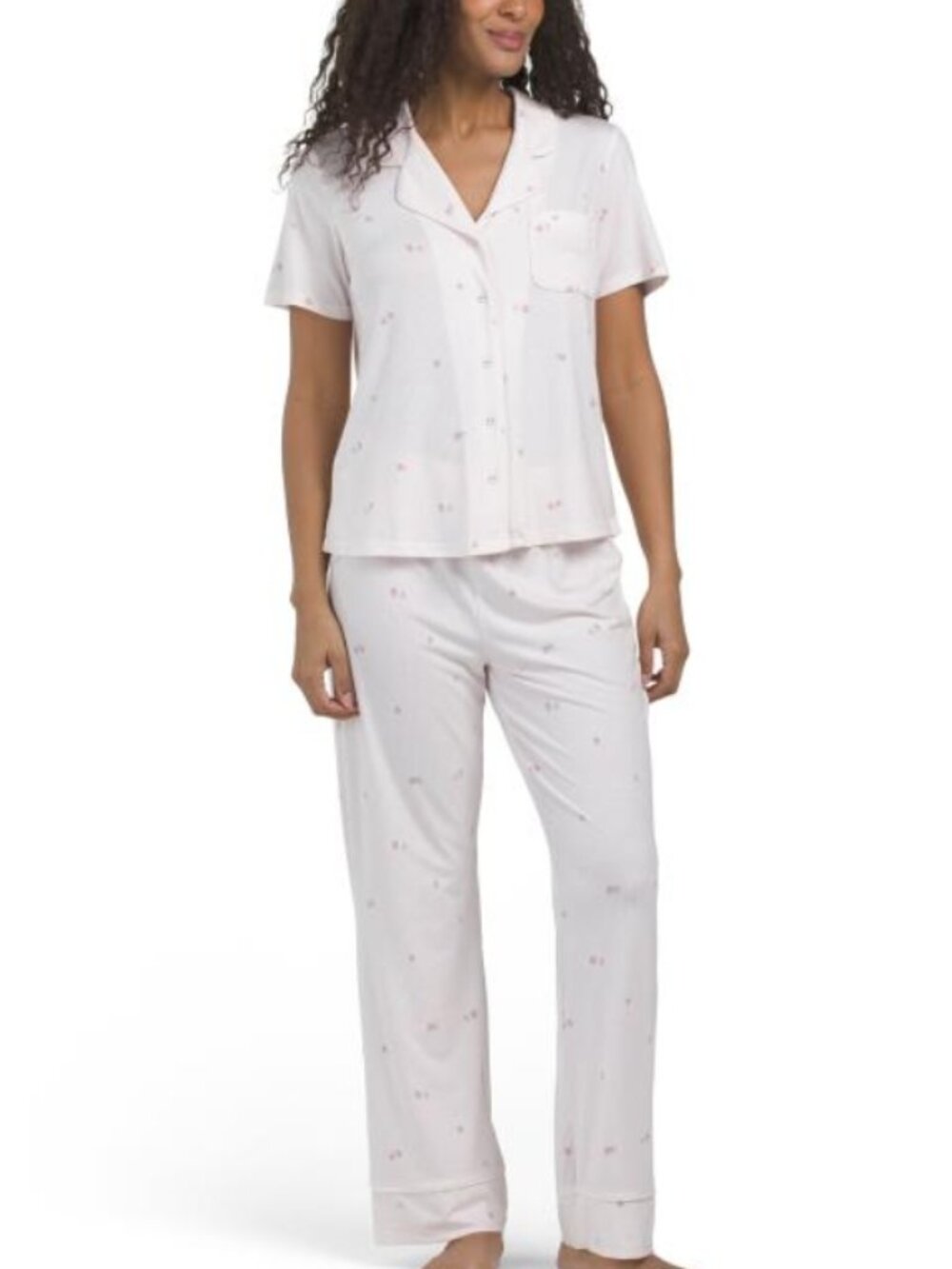 NWT COMO SLEEP 2pc Modal Short Sleeve Strawberry Stripe Notch Collar Pajama Set